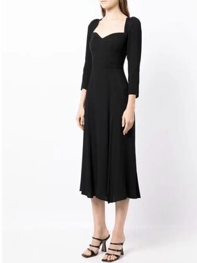 Reformation Mara midi Elegant Black Dress with Sweetheart Neckline
